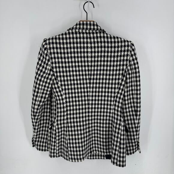 ZARA Black White Houndstooth Double Breasted Blazer Gold Button Tweed Size Small - Picture 2 of 9